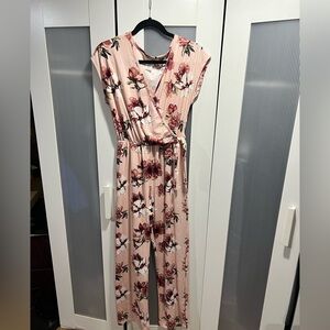 Caution To The Wind Pink and Red Floral Jumpsuit with Wrap V-Neck